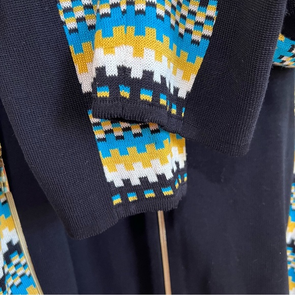 Exclusively MISOOK Full Zip Black Knit Blouse Long Sleeve Geometric Stripe XL - Picture 6 of 10